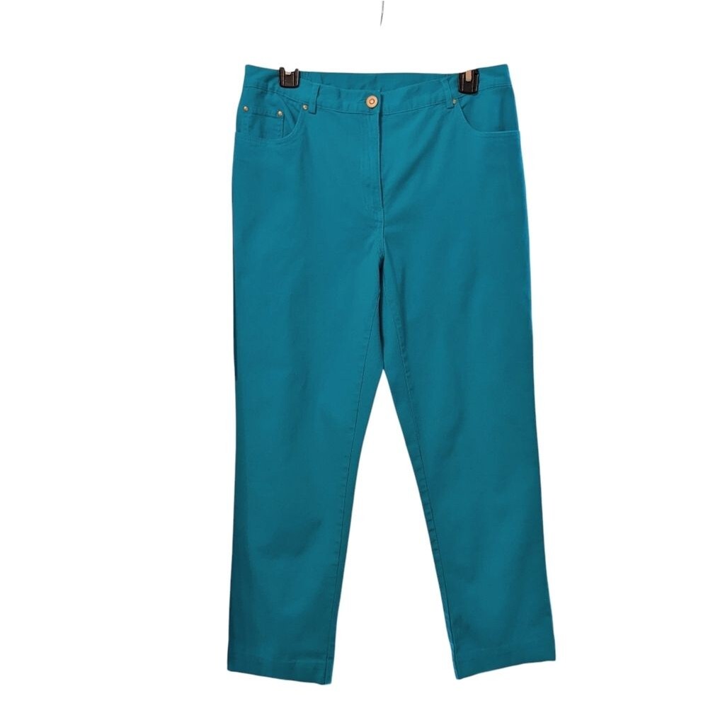 RUBY RD. Teal Straight-Leg Cotton Spandex Pants Stretch 10